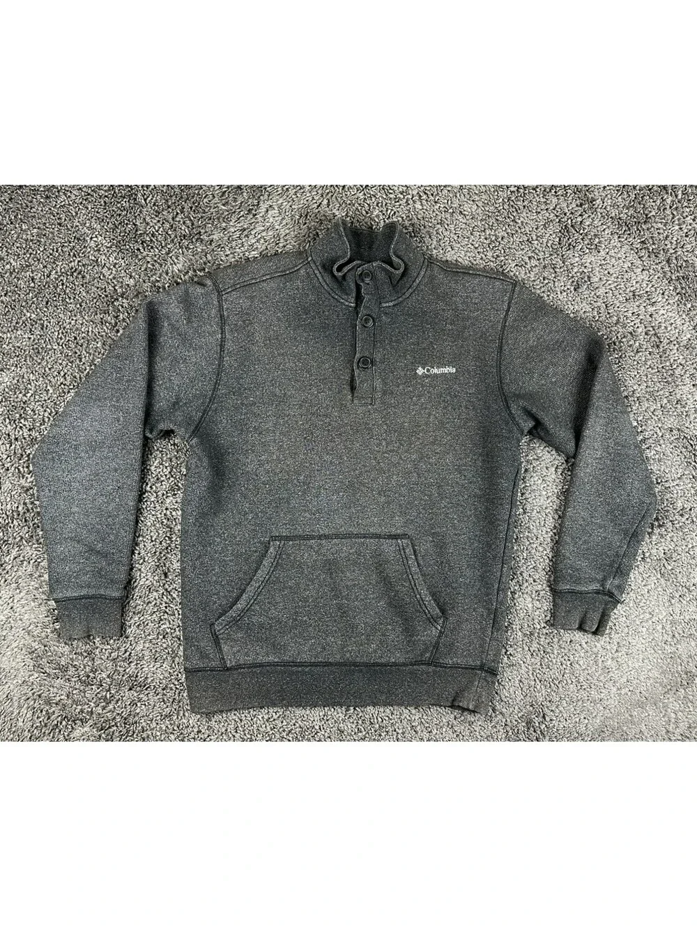 Columbia Great Barlow Basin Pullover Mens M Grey Button Neck Fleece Sweater